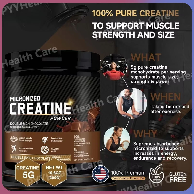 Creatine Monohydrate Powder - クレアチン一水和物パウダー 筋肉増強サプリメント 女性と男性向け 運動パフォーマンスとエネルギーを向上させる チョコレート風味 300g