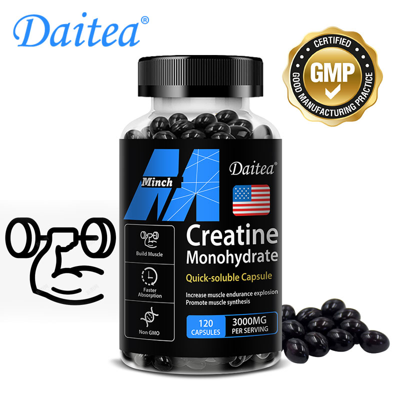 Creatine Monohydrate Powder - クレアチン一水和物 3,000mg - エネルギーと持久力を向上、筋肉量と運動能力を向上、120カプセル